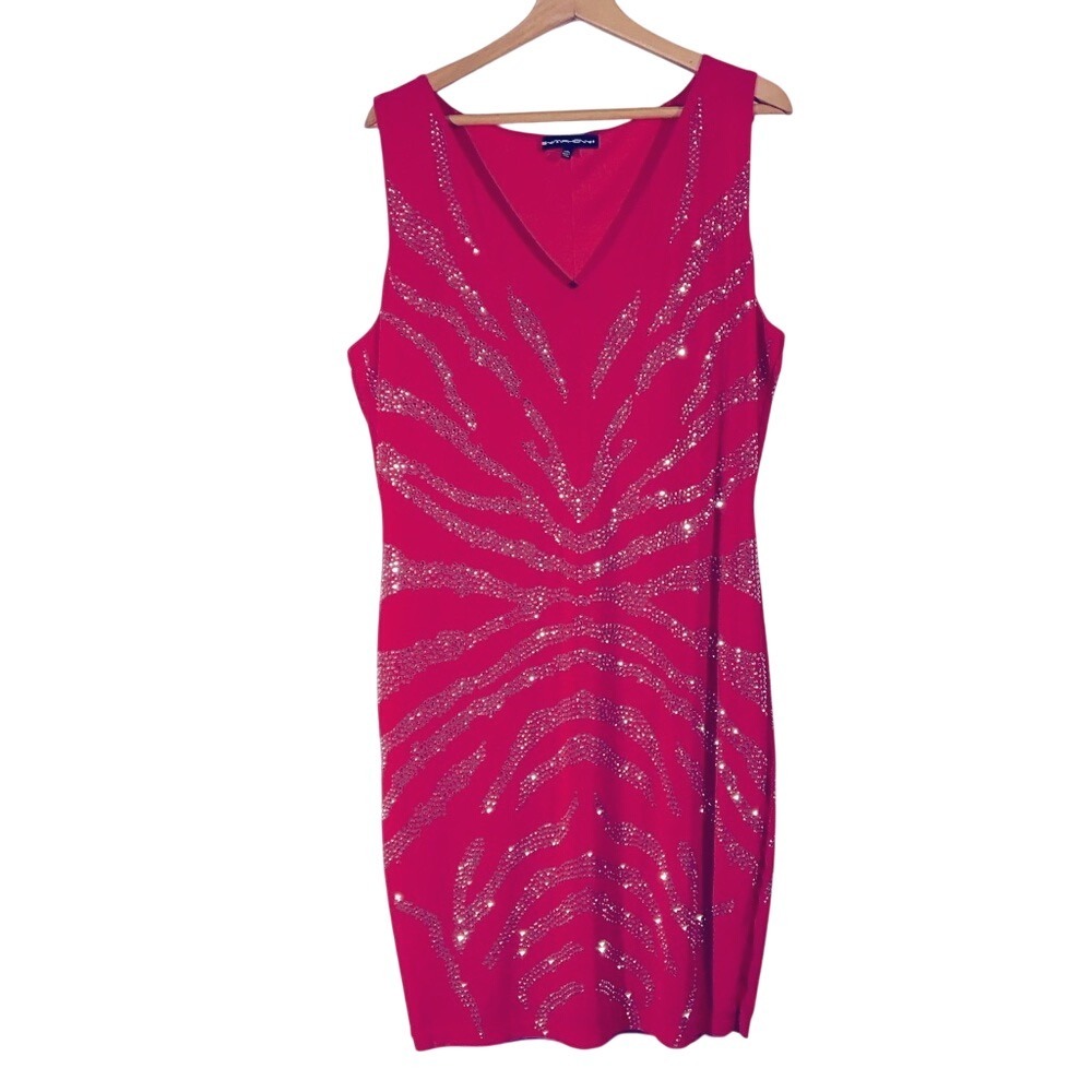 Symphony Zebra‎ Studded Red V Neck Bodycon Dress Plus Size 3XL